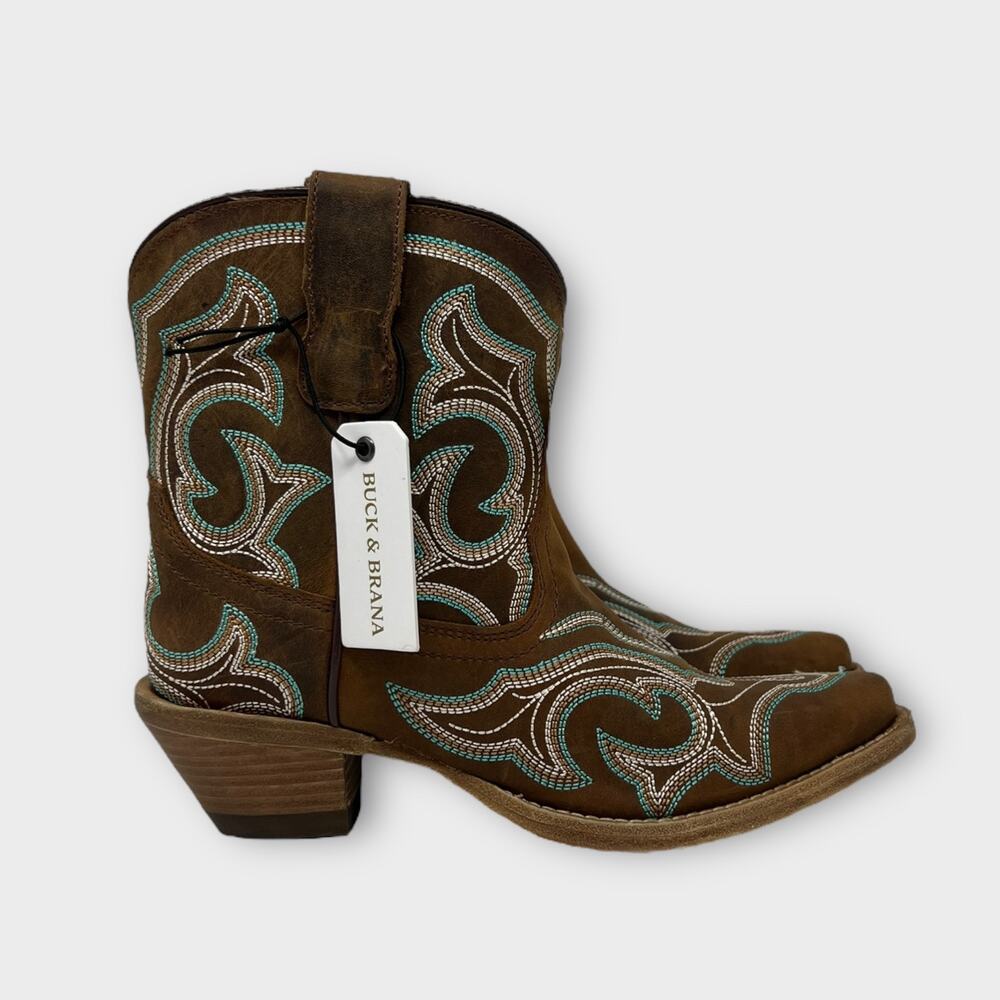 Buck & Brana Regina Napa Camel Embroidered Leather Western Ankle Boot Size 6 NEW - Picture 3 of 13